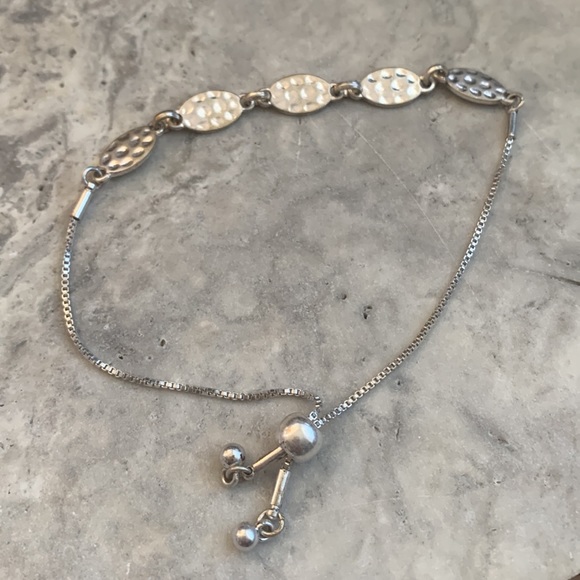 Silver Hammered Bracelet Silver Plated Adjustable Length Women’s - Picture 4 of 5